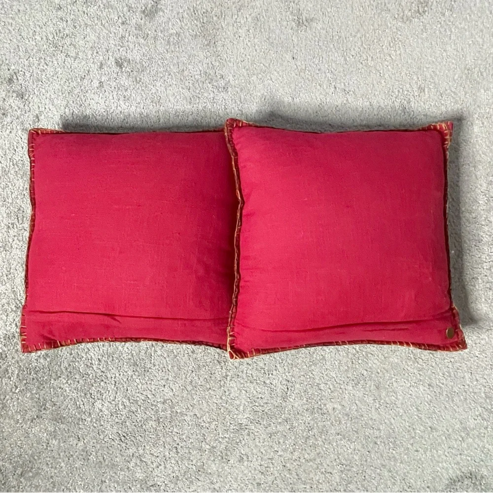 Pier 1 Imports Whimsy Penguin & Christmas Tree Pillow Red Holiday 16 x 16 Set 2